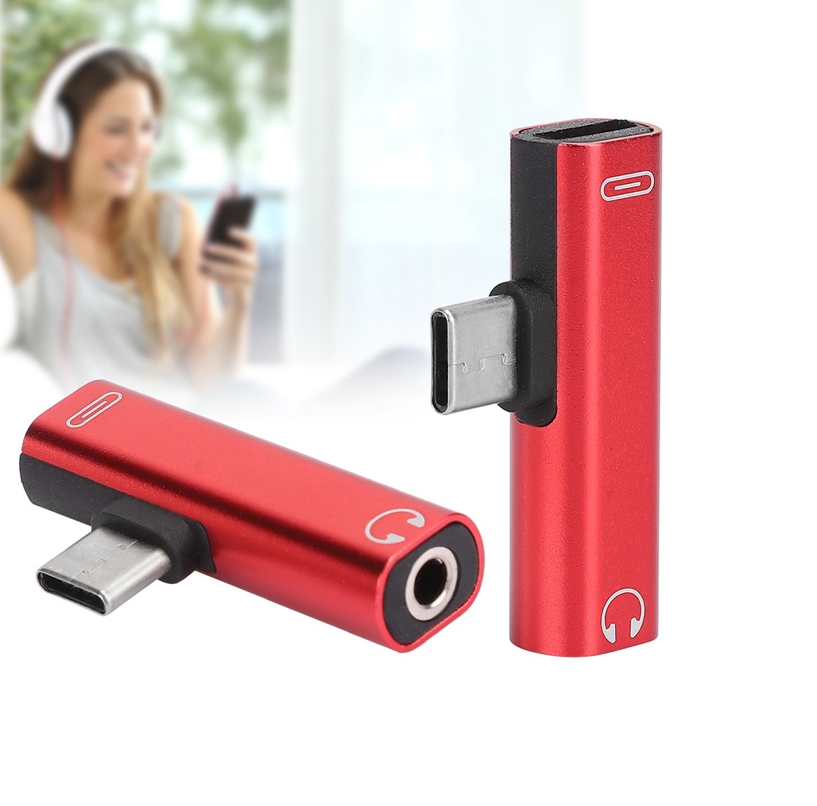 ADAPTADOR PARA AUDIFONOS DE TIPO C A PLUG CON PUERTO DE CARGA